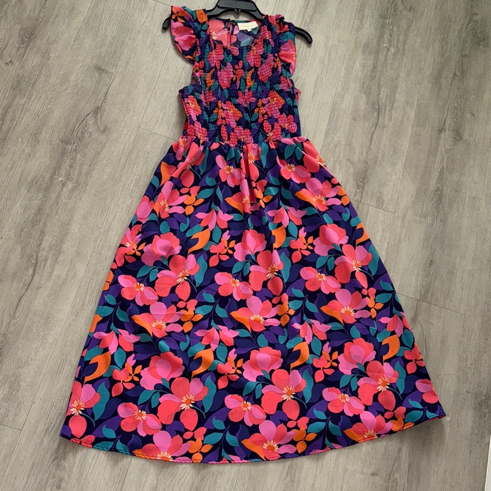 MELLODAY Vibrant Floral Maxi Dress - Pink and Blue